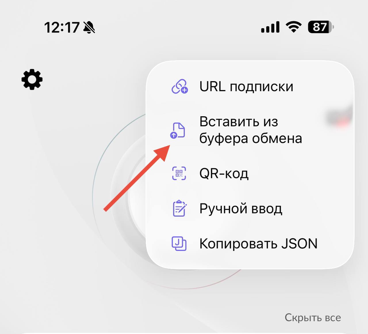 «Вставить из буфера обмена»